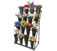 Supporto per piante in metallo resistente con secchi, carrello di esposizione del fiore mobile per patio Garden Living Room, 3 livelli Freestanding Floral Rack con freni per fiorini Home Decor Enthusi