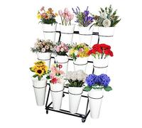 Supporto per piante in metallo resistente con secchi, carrello di esposizione del fiore mobile per patio Garden Living Room, 3 livelli Freestanding Floral Rack con freni per fiorini Home Decor Enthusi