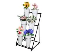 Supporto per piante in metallo resistente con secchi, carrello di esposizione del fiore mobile per patio Garden Living Room, 3 livelli Freestanding Floral Rack con freni per fiorini Home Decor Enthusi