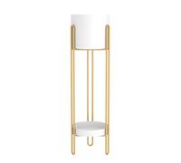 Supporto per piante in oro a 2 livelli, piantatrice per pavimenti in metallo resistente con scaffali decorativi, rack di fiori di ferro minimalista per la camera da letto dell'esposizione del coperto