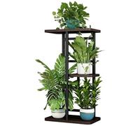 Supporto per Piante per Interno o Esterno, Scaffale a 4 Livelli per 5 Vasi con Base Rinforzata in Legno, Porta Piante Moderno Salvaspazio con Piedini Regolabili per Salotto, Balcone e Giardino, Nero