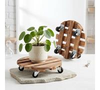 Supporto per piante rotondo resistente con vassoio arrotolabile, contenitore mobile in legno per interni ed esterni, robusta base per vasi da fiori con ruote per un facile movimento (diametro 40 cm