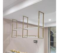 Supporto per piante sospese - Mensole sospese a soffitto, portabottiglie in legno massello retrò dorato a 2 strati, ripiani portaoggetti multifunzione con corrimano, espositore da bar, facil