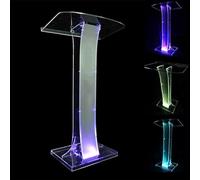 Supporto per podio in acrilico trasparente con luce LED e telecomando, portatile, curvo per chiesa, conferenze, ufficio, pulpito per una maggiore stabilità