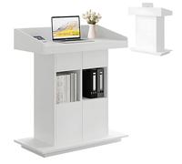 Supporto per podio in legno con contenitore, facile da pulire, per chiese, aule e conferenze, 80 cm, pulpito bianco con ripiani e cassetto ed elegante