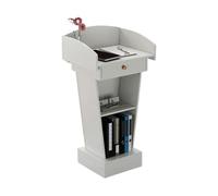 Supporto per podio minimalista con cassetti e spazio aperto. Leggio portatile in legno per conferenze, insegnamenti e presentazioni. Design stabile ed elegante