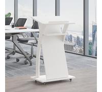 Supporto per podio mobile in legno massello con ruote Stand per pulpito da pavimento per chiesa Tavolo di benvenuto portatile Reception Tavolo di discorso Sala conferenze Tavolo ospite Altoparlante