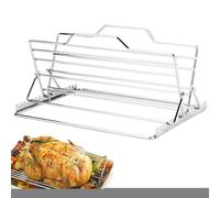 Supporto per pollo in acciaio - Supporto verticale pieghevole | Vassoio antigoccia regolabile | Amanti del barbecue | Padri e mariti | griglia croccante per forno