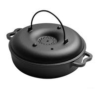 Supporto per pollo in ghisa, rotondo, con manico e coperchio, accessorio per barbecue per patate dolci, verdure e carne