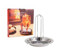 Supporto per pollo per lattine di birra per grill, in acciaio , supporto per pollo con vaschetta antigoccia, per cortile, campeggio, tailgating, ristorante, feste in spiaggia