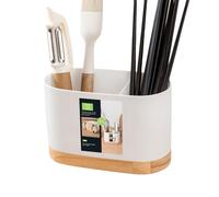 Supporto per posate da cucina - Supporto in legno PP, organizer per bacchette, cucchiai, forchette | Cesto portaoggetti per lavello compatto con scomparti di scarico per stoviglie e cucina