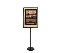 Supporto per poster regolabile, base in metallo pesante con chiusura a scatto, supporto per poster da pavimento, visualizzazione verticale e orizzontale, 9,6 x 13,5 pollici, nero (nero, 17,72 x 24,57