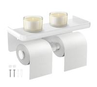 Supporto per Rotoli di Carta igienica Montato a Parete a Doppio Strato con scaffale - Rack Durevole in Lega di Alluminio per bagni, spazioso e Resistente per Famiglie,White