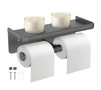 Supporto per Rotoli di Carta igienica Montato a Parete a Doppio Strato con scaffale - Rack Durevole in Lega di Alluminio per bagni, spazioso e Resistente per Famiglie,Grey