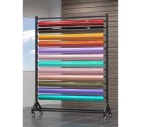 Supporto per Rotoli di Vinile, Supporto per Rotoli di Tessuto Resistente con aste Regolabili, Organizer Mobile in Acciaio per Vinile, Pelle, pellicole per finestre e Carta da Parati - 12 AST