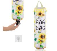Supporto per Sacchetti di plastica, Porta Sacchetti della Spesa in Plastica Floreale Giallo con 1 Ganci Riutilizzabili da Parete, Lavabile Dispenser per Sacchetti della Spazzatura per la Spesa