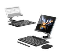 Supporto per Samsung Galaxy Z Fold 4/Fold 3 con tastiera, tastiera portatile staccabile compatibile Bluetooth, supporto regolabile per tablet girevole a 360°, con mouse wireless e penna (argento)