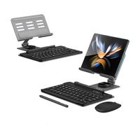 Supporto per Samsung Galaxy Z Fold 4/Fold 3 con tastiera, tastiera portatile staccabile compatibile Bluetooth, supporto regolabile per tablet girevole a 360°, con mouse wireless e penna (grigio)