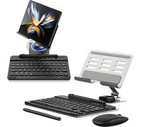 Supporto per Samsung Galaxy Z Fold 5/6 con tastiera, tastiera portatile rimovibile compatibile con Bluetooth, supporto regolabile per tablet girevole a 360°, con mouse e penna wireless, nero (argento)