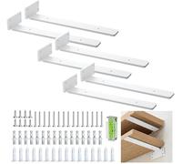 Supporto per scaffali galleggianti, 12 pollici, colore nero, robusto, con viti, angolo di 90 gradi, angolo e supporto in metallo, con finitura in ferro moderna, confezione da 6 pezzi, colore bianco