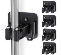 Supporto per scopa a parete, con foratura, robusto e resistente, in acciaio inox, perforato, perfetto per lavanderia, cucina, garage, giardino (nero, 4)