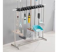 Supporto per Scopa E Mocio in Metallo Resistente, Stazione di Pulizia Multifunzionale, Carrello per La Pulizia E Organizer per Attrezzi per Giardino, Garage, Scuole, O, 20 mop Clips + 24 Hooks