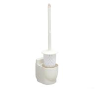 Supporto per scopino per WC con setole morbide e folte, manico esteso, doppio drenaggio, bianco, 30 x 20 x 10 cm, senza trapano, montaggio a parete o pavimento (bianco)