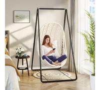 Supporto per sedia a dondolo sospeso, struttura di supporto in metallo, robusta base a forma di A, portata 100 kg, 85 x 80 x 144 cm, nero, resistente alle intemperie