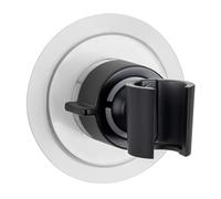 Supporto per soffione doccia 360°, supporto per doccette in plastica per il montaggio senza foratura con speciale cuscinetto adesivo su superfici lisce, (L/D x H): Ø 8 x 7,5 cm, nero