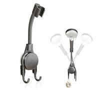 Supporto per soffione doccia, girevole a 360°, braccio extra lungo, supporto flessibile per tubo doccia, staffa rimovibile per doccia con ventosa senza trapano e gancio bonus per bagno, cucina