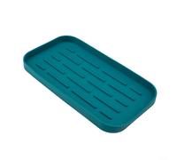 Supporto per spugna in silicone per lavello da cucina con vassoio di scarico rialzato, protegge i contatori da calore e acqua con funzione di facile pulizia (blu)
