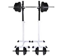 Supporto per squat con set di manubri da 60,5 kg, supporto per bilanciere, regolabile in altezza, per la casa, per barre con diametro di 45-50 mm, struttura in acciaio con capacità di carico di 80 kg