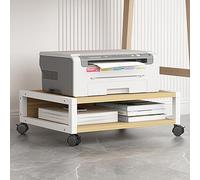 Supporto per stampante a 2 livelli con rack di stoccaggio, scrivania mobile con ruote bloccabili, ripiano per stampante da pavimento per casa e ufficio, in legno naturale, altezza 20 cm