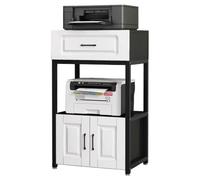 Supporto per stampante da ufficio con contenitore e cassetto, rack resistente a 3 ripiani per PC, fax e trituratore