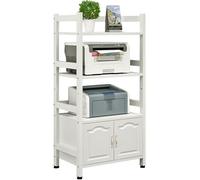 Supporto per stampante e schedario regolabile a 4 livelli, extra large, profondo 50 cm, con guardrail, ripiani in metallo e MDF, per casa, ufficio, dormitorio, soggiorno (bianco, 50 x 50 x 118 cm)