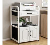 Supporto per stampante mobile a 3 ripiani, resistente, con schedario e cassetto portaoggetti, per ufficio, casa, classe, tavolo versatile per stampante, bianco e nero, perfetto per organizzare lo