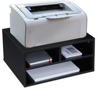 Relaxdays Supporto per Stampante da Scrivania, 3 Scomparti, Portadocumenti e Portacarta, Organizer, 22,5x47x40 cm, Nero, Fibra di Legno