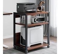Supporto per stampante regolabile e girevole - Carrello porta CPU mobile con ripiano portaoggetti per fax, scanner e libri - Stile industriale, marrone 20x12x27 pollici