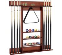 Supporto per stecche da biliardo, Porta stecche da biliardo in legno di pino con 8 birilli, 3 livelli, Porta palline e ripiano, Supporto per stecche da biliardo per bar, club, Sala giochi, Montaggio a
