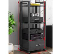 Supporto per supporti audio video moderno a 5 livelli con cassetto e ruote nero profondo