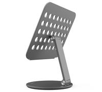Supporto per tablet in alluminio versatile, dotato di base di rotazione invisibile a 360 e voce meccanica, offre flessibilitÃ ineguagliabile e
