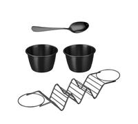 Supporto per Taco - Set per burrito adatto al forno, cucchiaio per tazza di salsa incluso | Scaffale per conchiglie per taco cavo in acciaio inossidabile con tazza per insalata, griglia sicura