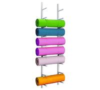 Supporto per tappetino da yoga, 9 posizioni, mensola da parete per tappetini fitness in palestra, garage, studi di yoga, alta capacità, facile installazione (bianco)