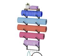 Supporto Per Tappetino Da Yoga A Parete 5 Tiers Yoga Mat Holder Rack Wall Mount With 6 Hooks For Hanging Accessory Strap Foam Rollers Resistance Bands Mats