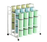 Supporto per tappetino da yoga con ruote, design a gradini per riporre oggetti, accessorio per la casa per tappetino da yoga, rullo in schiuma, manubri, struttura in metallo, facile da spostare