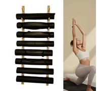 Supporto per tappetino da yoga, supporto da parete in legno per rullo in schiuma e tappetino per esercizi, organizer salvaspazio per casa e palestra