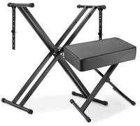Supporto per Tastiera e Sgabello Pianoforte Regolabile in Altezza,Supporto Tastiera con Sedia Pianoforte,Pieghevole,Doppio Telaio a X,Cuscino Spesso,Supporto Pianoforte con Sgabello Portata 100KG,Nero