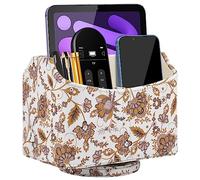 Supporto per telecomando in pelle con filatura a 360 gradi, organizer da scrivania per telecomandi TV, caddy, penna, calcolatrice... (fiore giallo)