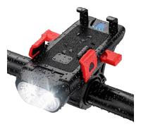 Supporto per Telefono 4-in-1 per Bici, Attacco per Manubrio con Luce LED | Portatelefono per Bicicletta con Faro, Power Bank da 3000mAh e Clacson da 130dB per Viaggi Notturni Più Sicuri