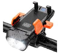Supporto per Telefono 4-in-1 per Bici, Attacco per Manubrio con Luce LED | Portatelefono per Bicicletta con Faro, Power Bank da 3000mAh e Clacson da 130dB per Viaggi Notturni Più Sicuri